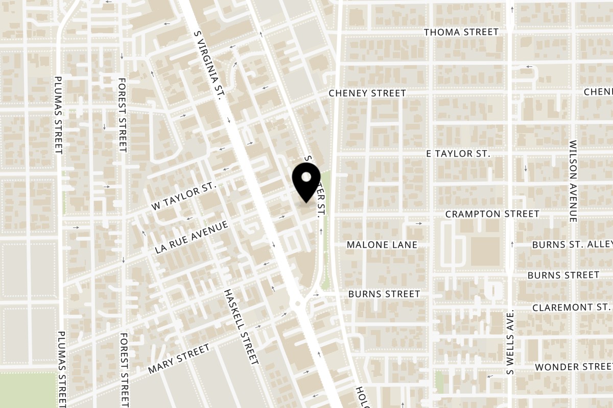 Map showing the location of Brasserie Saint James on 901 South Center Street in Reno